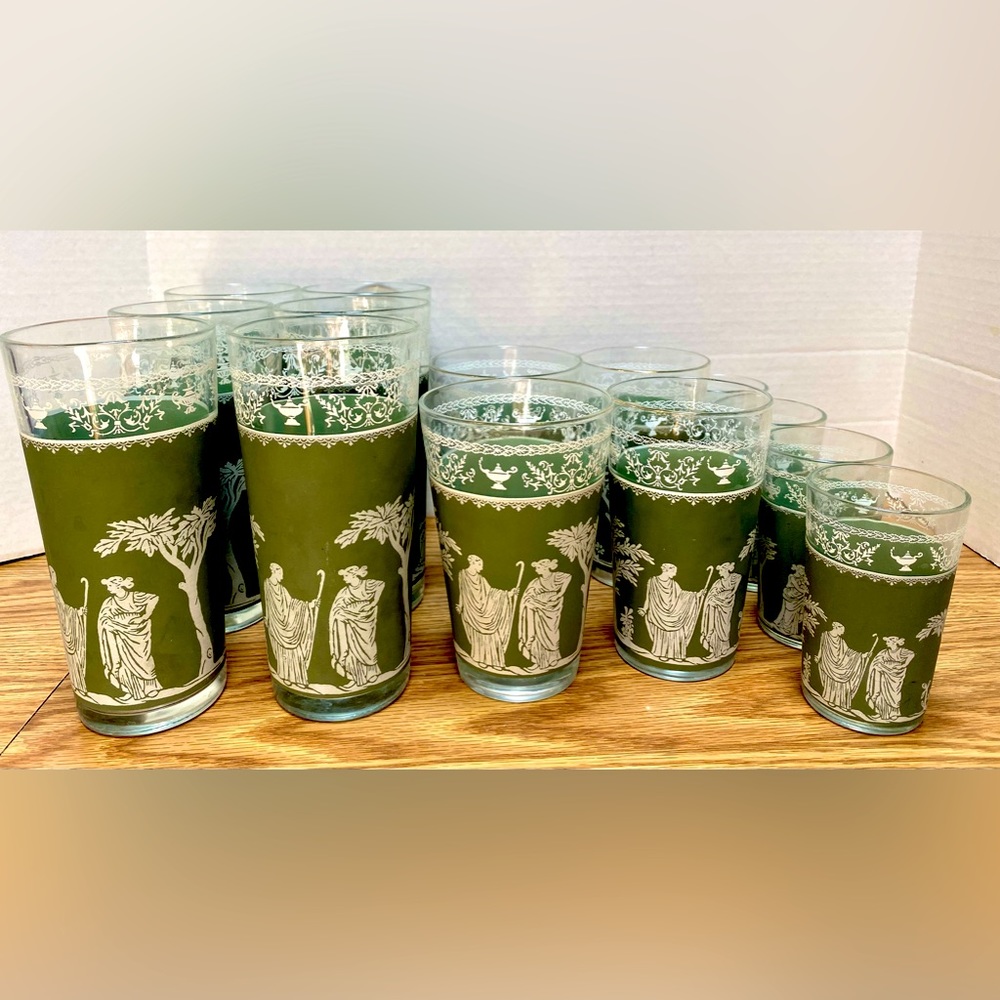 Vintage Wedgewood, green jasper hellenic design glasses set  $95